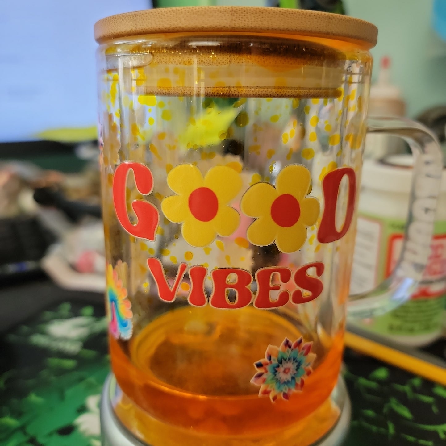# 15 oz glass glitter mug