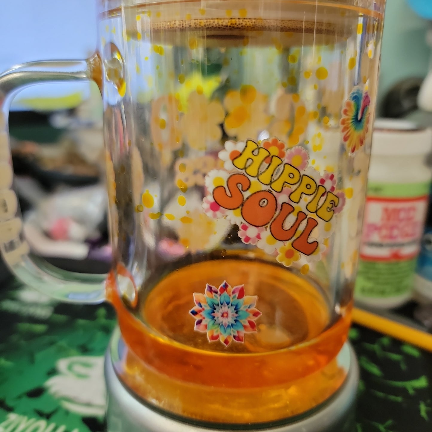 # 15 oz glass glitter mug