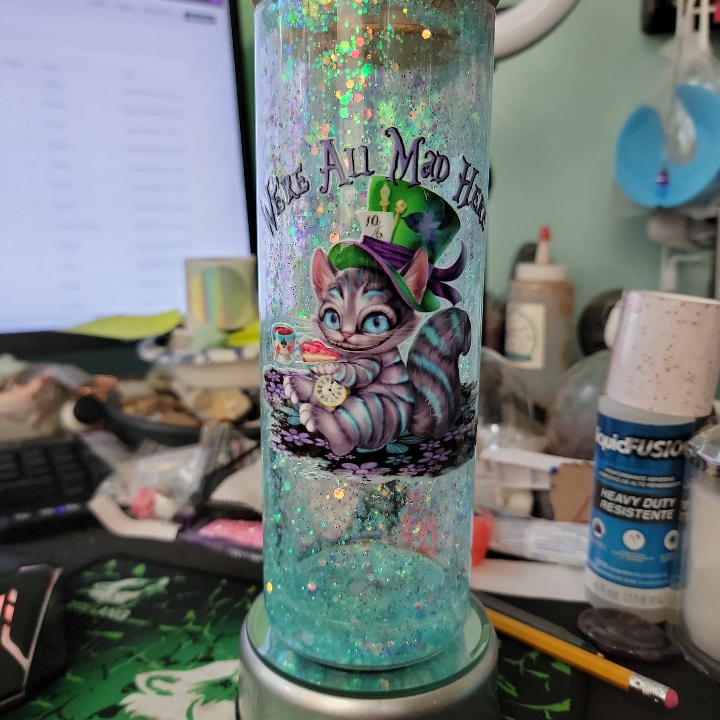 # 20 oz Glass Snowglobe Tumbler All Mad Here