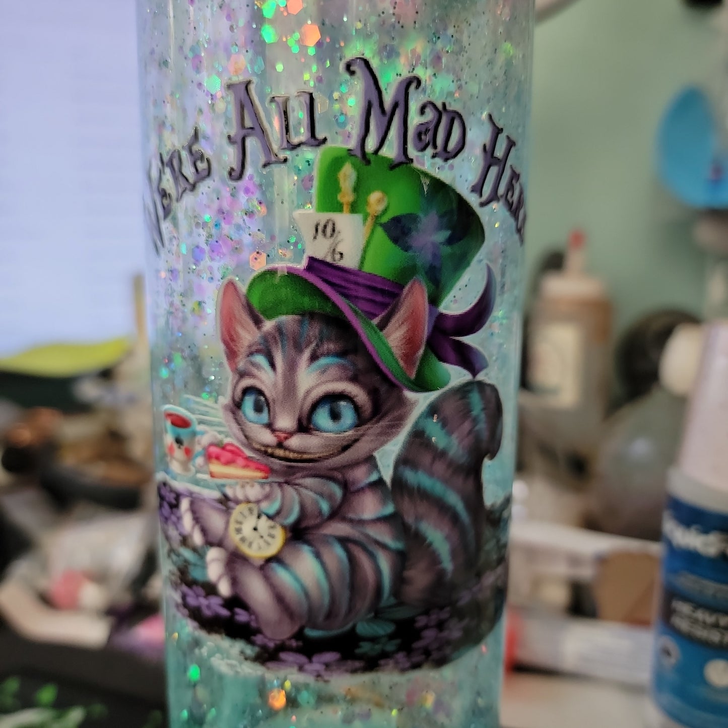 # 20 oz Glass Snowglobe Tumbler All Mad Here