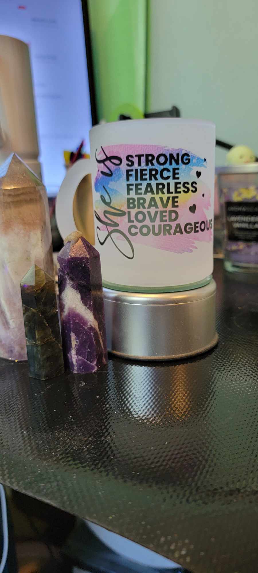 11 oz frosted glass "She Is"