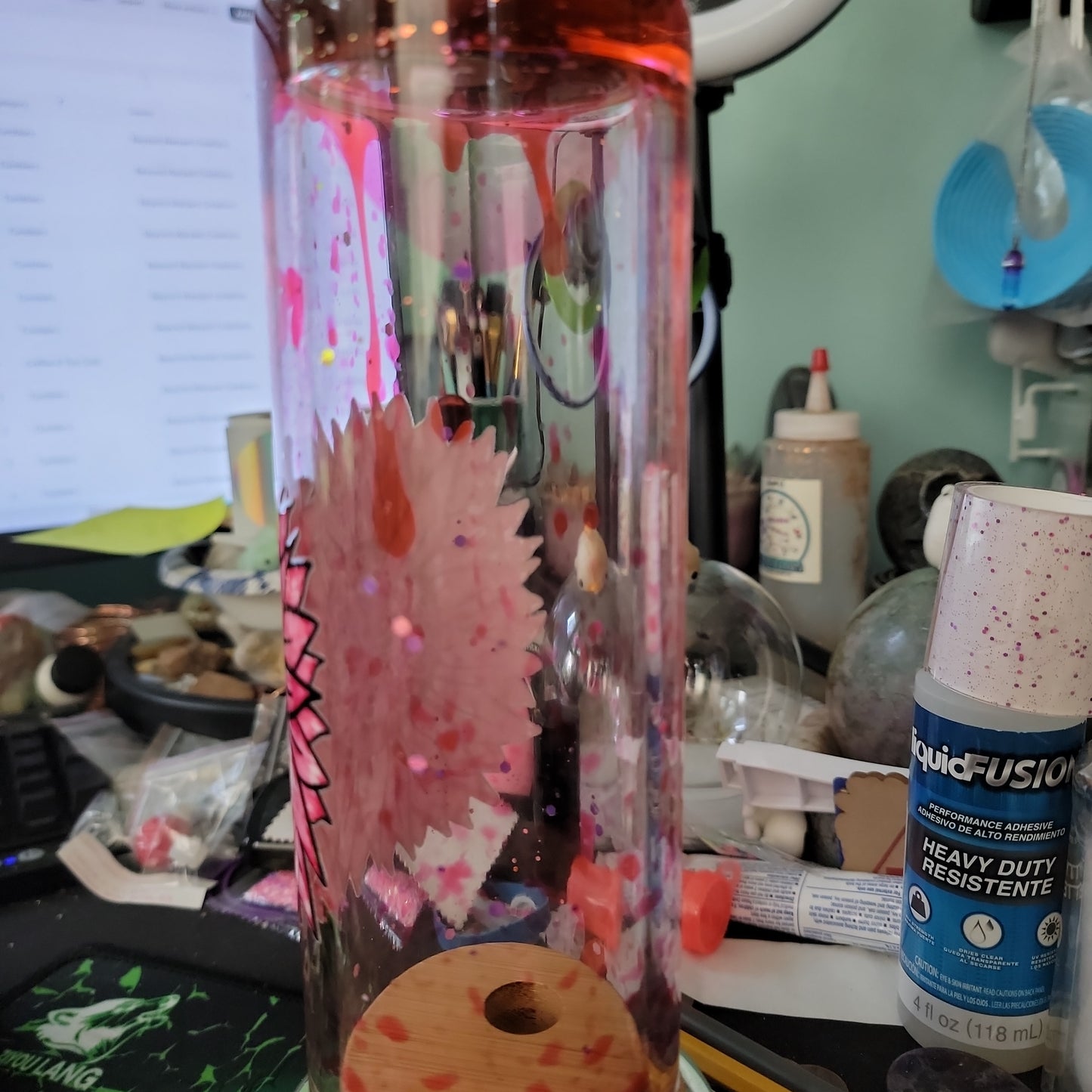 # 20 oz Glass Snowglobe Tumbler Breat Cancer