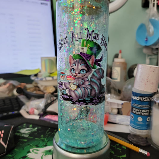 # 20 oz Glass Snowglobe Tumbler All Mad Here