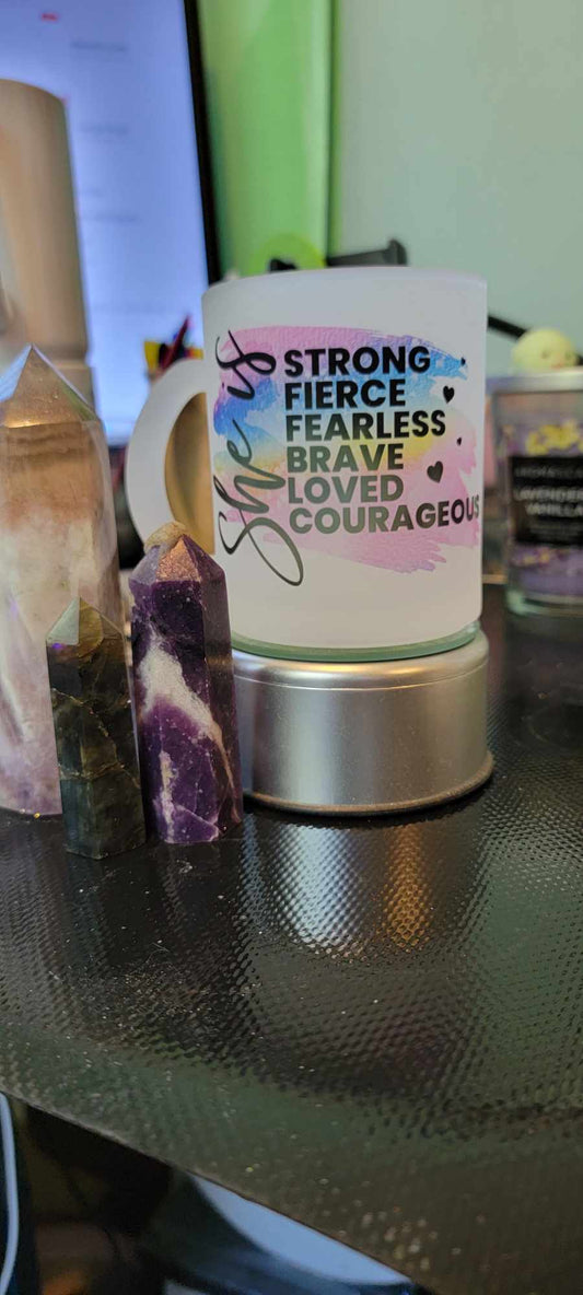 11 oz frosted glass "She Is"